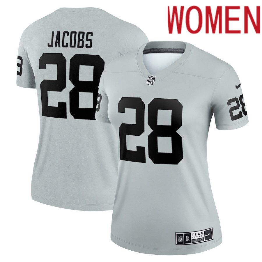 Women Oakland Raiders 28 Josh Jacobs Nike Grey Inverted Legend NFL Jersey